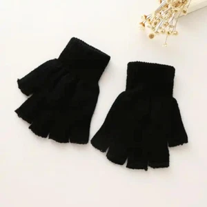 Fingerless Winter Gloves Thermal Knitted Warm Mittens Mens Womens Half Finger UK - Picture 1 of 16