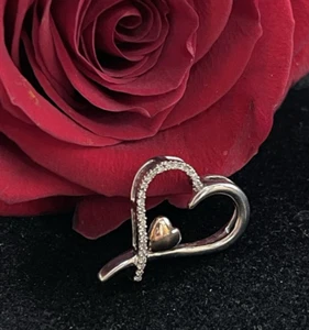Helzberg Diamond Heart Shaped  “I Am Loved” 925 Sterling 14k Rose Gold= .12cttw - Picture 1 of 16