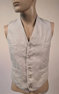 VICTORIAN 1870’S MEN’S LINEN WAISTCOAT W BUTTONLINK FRONT - Image 1 of 4