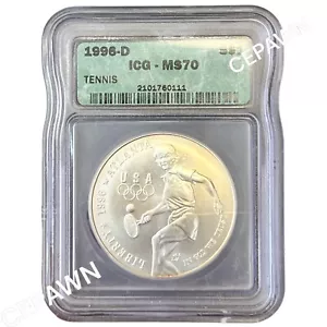 1996 D Olympics Tennis Liberty USA Silver Dollar ICG Coin - Picture 1 of 4