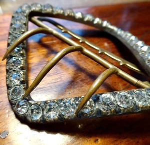 antique Georgian clear rhinestone gilt metal 3 pronged dress belt buckle -353 - Picture 1 of 4