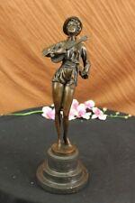 Handcrafted Austrian Lady Mandolin Banjo Player Musician Statue  Bronze Lost Wax