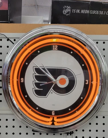 Philadelphia Flyers Hockey Bar Man Cave Neon Clock Advertising Sign New In Box Cover