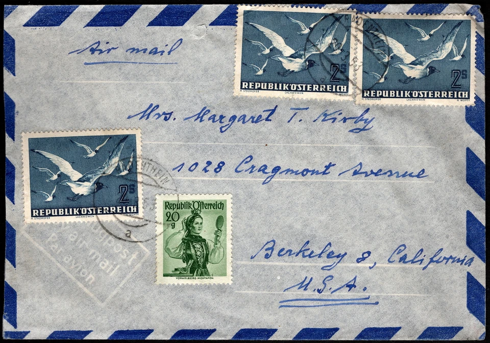 Austria - 1953 - Airmail Cover to Berkeley CA USA w # C56 Airmail Stamp (3) Nice - Image 1 of 1