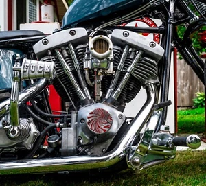 Hot Psycho Candy Red & Silver Evo Shovelhead 2 Hole Timing Cover Harley Davidson - Picture 1 of 9