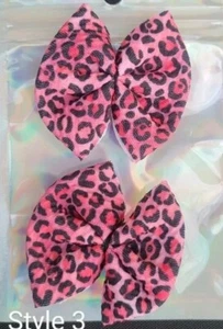 Handmade Pink Leopard Print Pigtail Bullet Fabric Bows with Clips - Picture 1 of 2