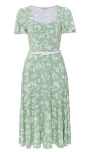 Review BNWT Serenata Jersey Midi Dress Mint Green Floral Size 16 NO BELT - Picture 1 of 13