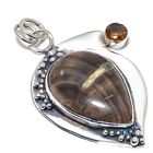 Petrifide Wood, Honey Topaz Gemstone Handmade 925 Silver Jewelry Pendant 2.05&quot;