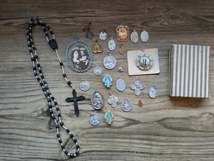 European Antiques Medallions Scapular Badge & Pins Catholic Lot of 25 Italy - Picture 1 of 3