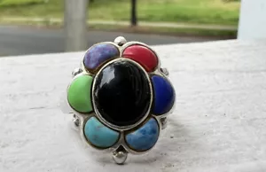 Sterling silver 925 Womens Ring w/ multicolor stones - Picture 1 of 7