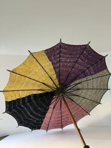 Raffia Sun Parasol Umbrella Rare Art deco 1920 Block Colour Design - Picture 1 of 17