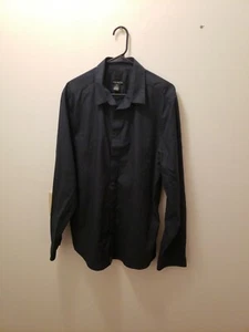 H&M Button Up Shirt XL Black  Long Sleeve Cotton Casual Mens. Preowned .... - Picture 1 of 8