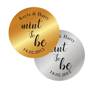 PERSONALISIERTE AUFKLEBER MINT TO BE HOCHZEIT GESCHENKE METALLIC GOLD SILBER ETIKETTEN  - Bild 1 von 1