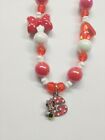 2X LOT Disney Minnie Mouse Red/ White Plastic Bead Necklace W/ G Initial Child  s