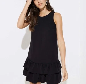 LOFT NWT Women's Cutout Flounce Swing Dress - Black - Size 0 - Imagen 1 de 2
