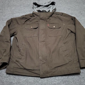 Levi's Jacket Mens XL Sherpa Lined Hooded Trucker Field Full Zip Military Green - Picture 1 of 8