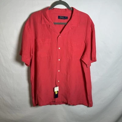 Polo Ralph Lauren Linen Silk Camp Shirt Mens XL Pink Short Sleeve Loop Collar - Image 1 of 4