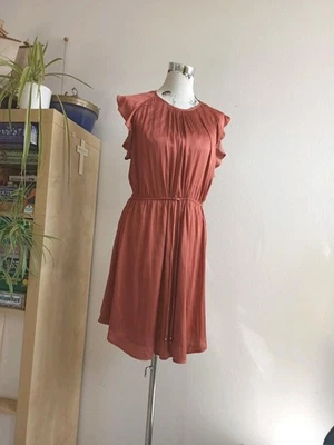 Satin-Kleid mit Flügelärmel kupfer rost rosa braun 42 44 46 XL - Bild 1 von 4