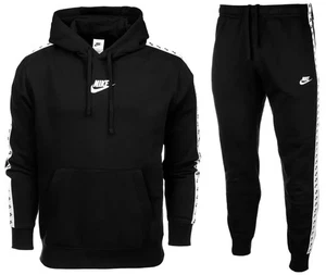 Nike Full Tracksuit Set Fleece Repeat Logo Hoodie Joggers Black S, M, L, XL,XXL - Picture 1 of 13