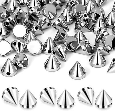 450 piezas de tachuelas de cono de espiga plateada de 8 mm, remaches tachuelas de cono cuentas punk trasera plana Foto 1 de 4