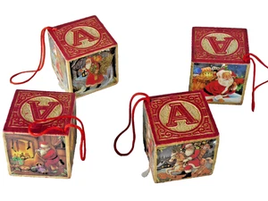 4-Vintage Children's Wooden Blocks With Santa Claus Christmas Ornament - Picture 1 of 8