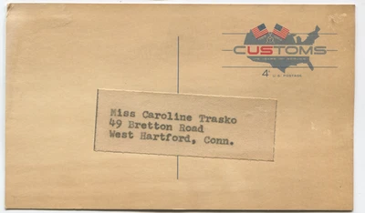 1964 US Customs 4¢ Postal Stationery w/ AAUW Hartford Insert Uncanceled - Image 1 of 2