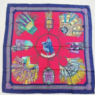 Hermes Scarf CUIRS DE DESERT Red Carre 90 Square 35.4in Very Good Condition - Image 1 of 4