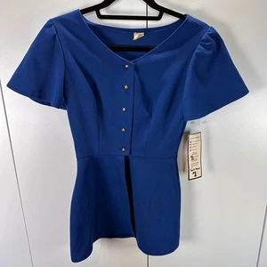 NWT Vintage Texfi West Top, Royal Blue, Butterfly Sleeve, Button Front, Size 9 - Picture 1 of 9