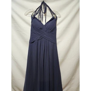 Vestido Formal Azazie Azul Marino Halter Cuello Cruzado Corpiño Vestido - Imagen 1 de 4