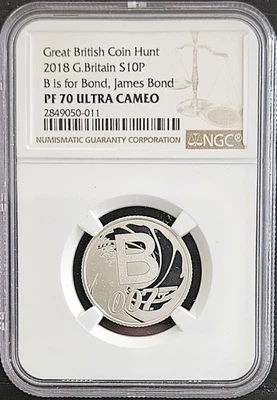 TOP POP 2018 Great Britain Silver 10 Pence James Bond Proof NGC PF 70 - Image 1 of 4
