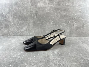CHANEL Archives Slingback Pumps 90s Brown Grosgrain Leather Size 39 Heels Shoes - Picture 1 of 12