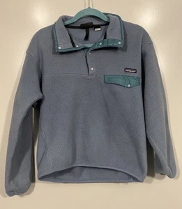 Maglione pile donna Patagonia Snap T vintage anni 90 blu chiaro/tasca acqua taglia S - Foto 1 di 14