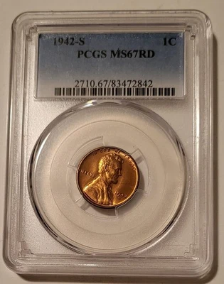 1942 S Lincoln Wheat Cent MS67 RED PCGS - Image 1 of 4