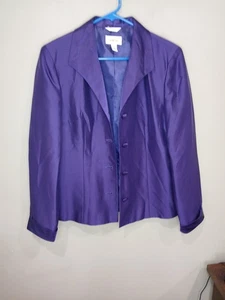 Talbots Size 6 Deep Purple Lightweight Blazer 4 Buttons Cuffed Sleeve Lined Silk - Picture 1 of 10