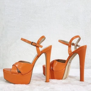 Rihbah Orange Platform 6" Stiletto High Heels Ankle Strap Sandal Shoes - Picture 1 of 9