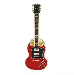 Red Gibson SG Shaped Guitar Enamel Lapel Pin Rock N Roll Fashion Accessory - Picture 1 of 1