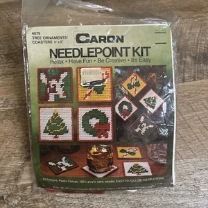 Caron Christmas Tree Ornaments Coasters Needlepoint Kit 3x3 4075 1976 Pack Of 4 - Picture 1 of 3