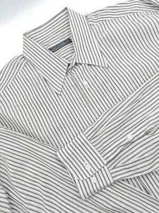 🇺🇲 Ike Behar International Shirt Made In Italy L 16.5x35 Beige Gray Stripe - Picture 1 of 7