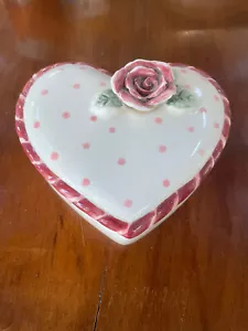 Bella Casa By Ganz Ceramic Heart Shaped Bowl with Cover and Rose Candy Holder - Picture 1 of 4