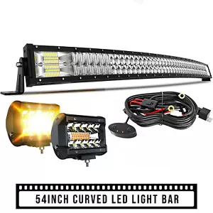 54" Curved LED Light Bar Spot Flood Combo Offroad+4" Led Cube Pods For Ford - Picture 1 of 9