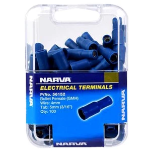 Narva Terminals Bullet Female Insulated - Wire 4mm Tab 5mm Blue Pack of 100 - Picture 1 of 4
