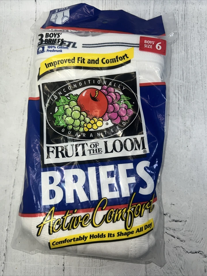 Vintage 1996 NOS Boys Fruit of The Loom Double Stripe Briefs 3 Pair Size 6