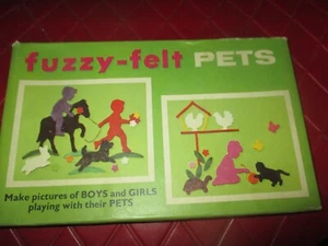 PRE-OWNED Vintage FUZZY-FELT Animals PETS Felt Shapes PICTURE MAKING TOY- 1960's - Picture 1 of 3