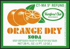 Etiqueta de botella de soda pop vintage HARTFORD CLUB NARANJA SECA Connecticut sin usar sin precio base + - Imagen 1 de 2