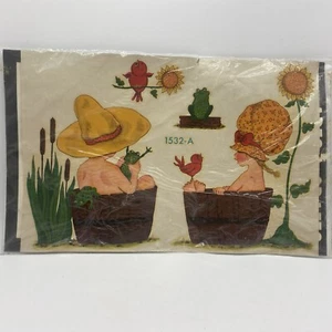 Neu Vintage Meyercord 1532-A Kinder in Wannen Blume Vogel Kunst & Handwerk Aufkleber - Bild 1 von 7