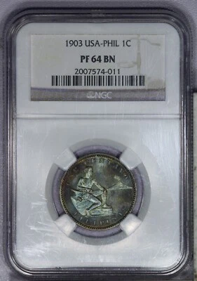 1903 U.S. Philippines USA-PHIL 1c Centavos NGC PF64 PR64 BN - Beautiful Color!LB - Image 1 of 2