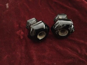 Pair Antique 1910s 20s 6 Sided 1" Round Faceted Ebony Glass Knob Pull - Picture 1 of 2