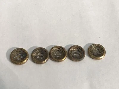 Lot Of (5) Brass Textured 4-Hole Blazer 5/8” Button Suits Coat Jacket A28 - Image 1 of 4