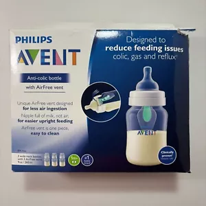 Neue durchsichtige Philips Avent Anti-Kolik-Flasche mit AirFree-Entlüftung - 9 Unzen/3er-Packung - Neu mit Etikett - Bild 1 von 8