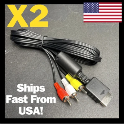 X2 New 6 Ft AV RCA Audio Video Composite Cable Cord Sony PS1 PS2 PS3 Ships USA - Image 1 of 3
